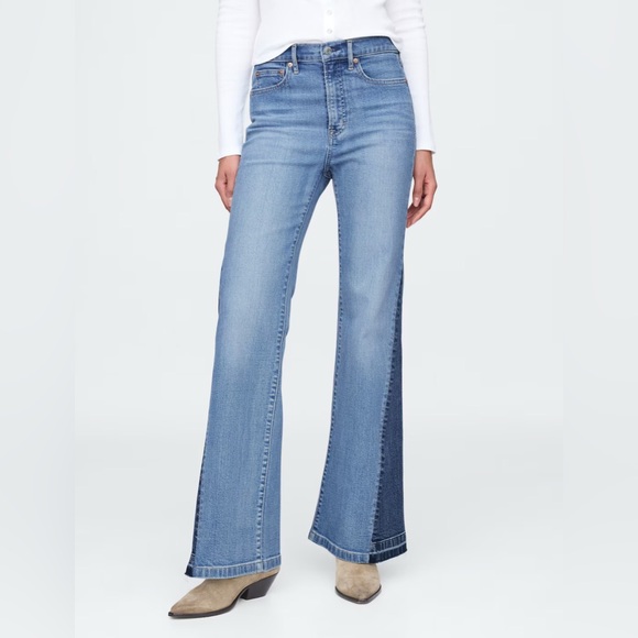 GAP Denim - NEW Gap High Rise 70s Flare Leg Patched Medium Indigo Jeans 28 Tall